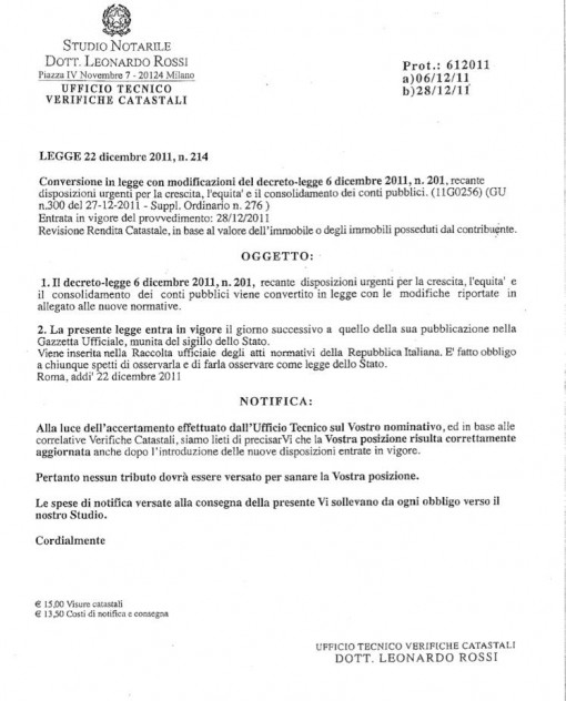 Lettera truffa catastale