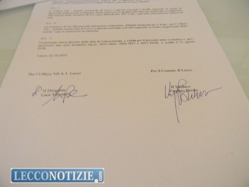 Il protocollo firmato da Andrea Bello e Virginio Brivio