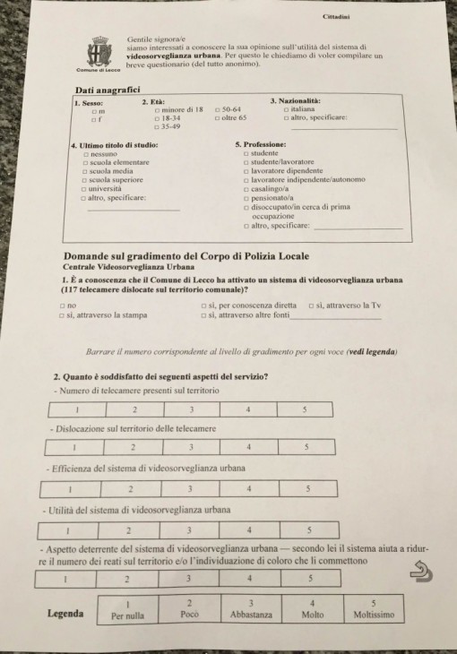 questionario gradimento Polizia Locale