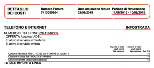 La mia bolletta Infostrada, dove si evidenzia il periodo di utenza