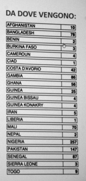 Tabella: le nazionalità e il numero dei richiedenti asilo ospitati in provincia