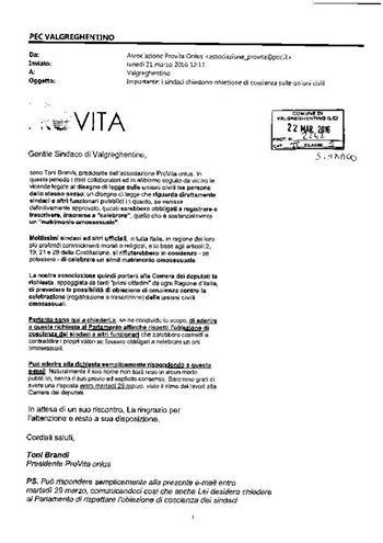lettera pro vita