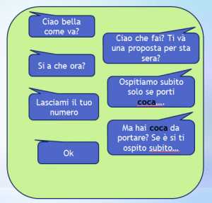 I messaggi chat tra il pusher e la cliente 